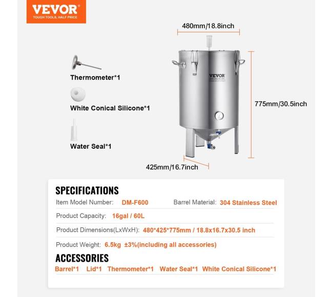 304 nerūdijančio plieno alaus fermentatorius 60 L6