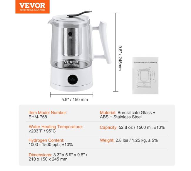 Vandenilio vandens ąsotis 1.5 L su PEM ir SPE6