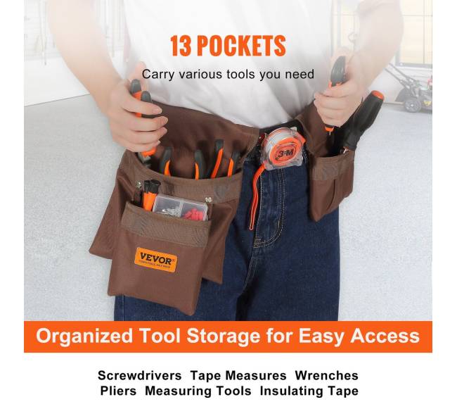 Įrankių diržas su 13 kišenių, reguliuojamas4