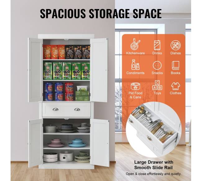 182 cm baltos spalvos virtuvės spintelė su lentynomis2