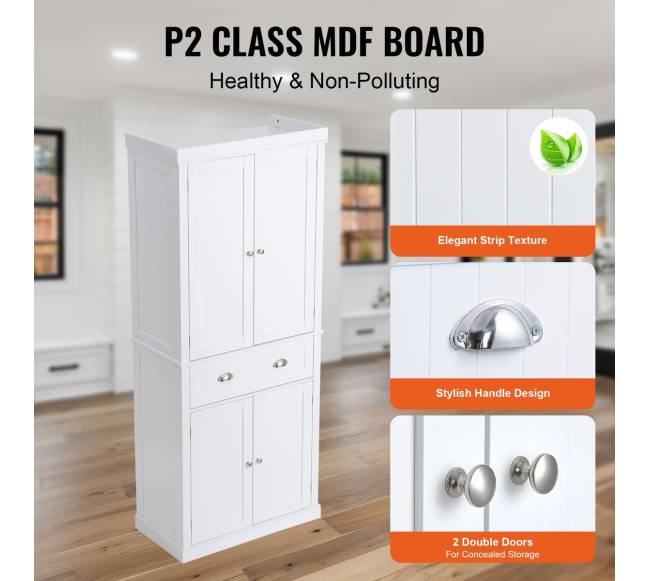 182 cm baltos spalvos virtuvės spintelė su lentynomis3