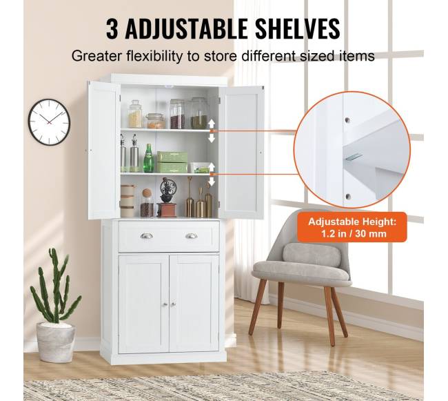 182 cm baltos spalvos virtuvės spintelė su lentynomis4