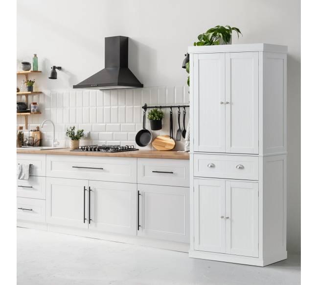 182 cm baltos spalvos virtuvės spintelė su lentynomis7