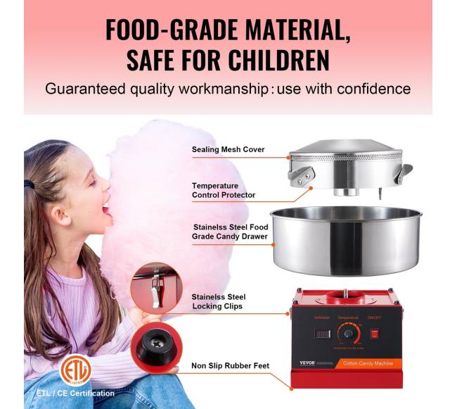 Elektrinis cukraus vatos aparatas, 1000W, komercinis, su dubeniu3