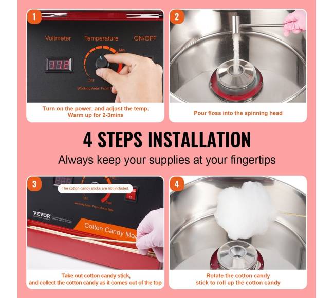 Elektrinis cukraus vatos aparatas, 1000W, komercinis, su dubeniu4