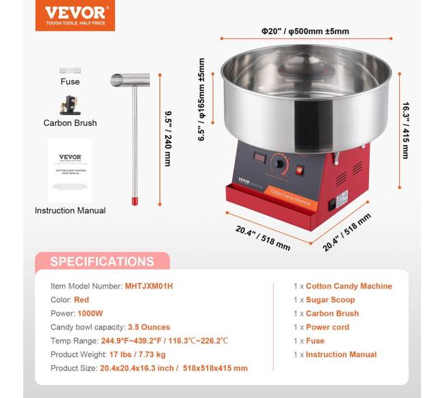Elektrinis cukraus vatos aparatas, 1000W, komercinis, su dubeniu6