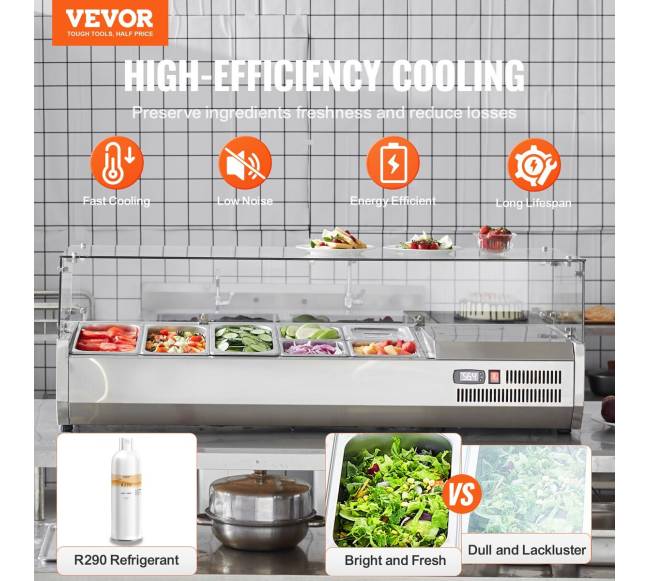 Šaldomas salotų ruošimo stalas su stiklo apsauga1