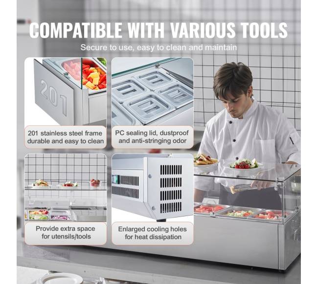 Stalviršio šaldytuvas su salotų picos ruošimo stotimi5