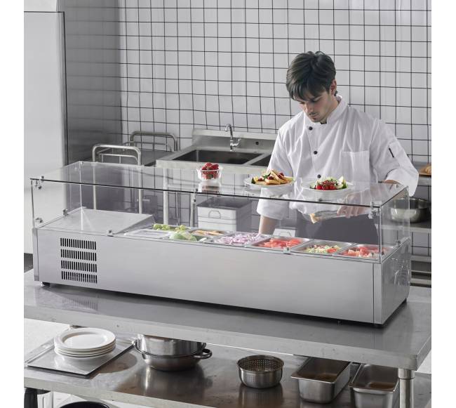 Stalviršio šaldytuvas su salotų picos ruošimo stotimi7