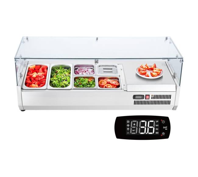 Šaldomas salotų kepimo stotis su stiklo apsauga0