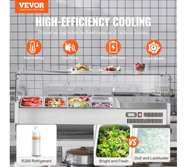 Šaldomas salotų kepimo stotis su stiklo apsauga1