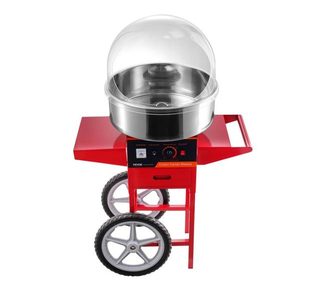 Elektrinė cukraus vatos mašina su vežimėliu, 1000W, raudona0