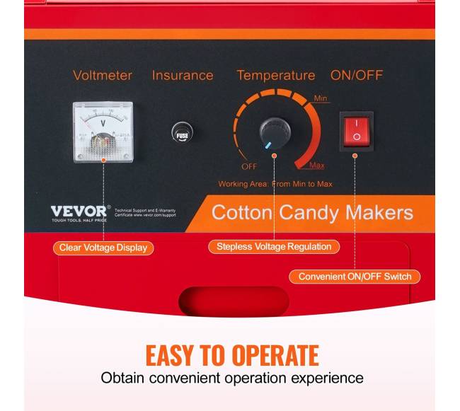 Elektrinė cukraus vatos mašina su vežimėliu, 1000W, raudona2