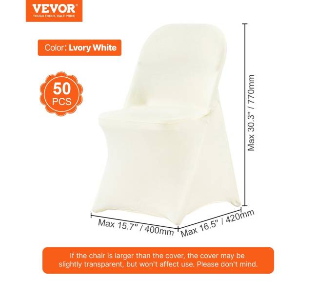 Ivory spandex kėdžių užvalkalai, 50 vnt.6