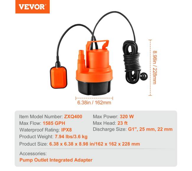 Panardinamas siurblys 320W 6000 Lval 7 m6