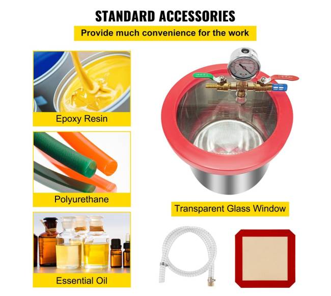 2 galonų vakuuminė kamera su silikono epoksidinėmis dujomis 4CFM 1\3HP siurblys5