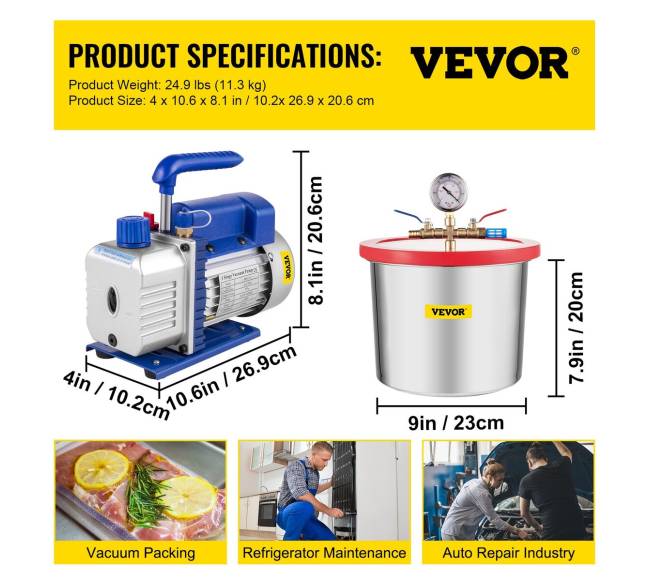 2 galonų vakuuminė kamera su silikono epoksidinėmis dujomis 4CFM 1\3HP siurblys6