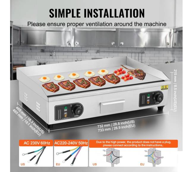 Elektrinė grilinė 4400 W stalviršio kepimo paviršius4