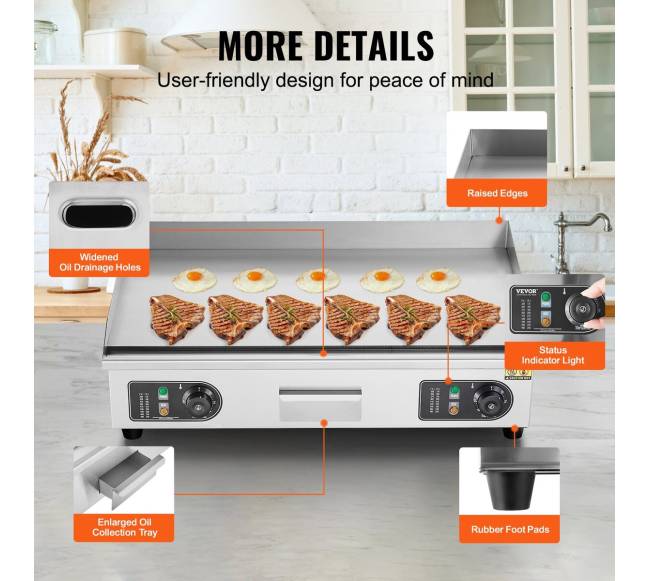 Elektrinė grilinė 4400 W stalviršio kepimo paviršius5