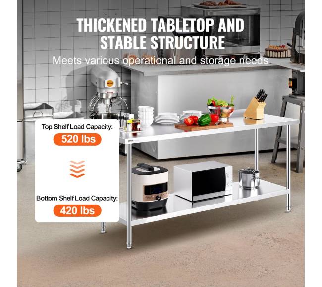 Nerūdijančio plieno maisto ruošimo stalas 61x183 cm2