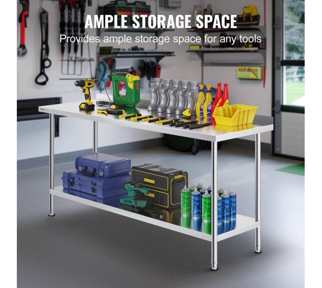 Nerūdijančio plieno maisto ruošimo stalas 61x183 cm3