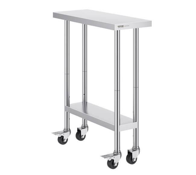 Nerūdijančio plieno darbo stalas su ratukais0