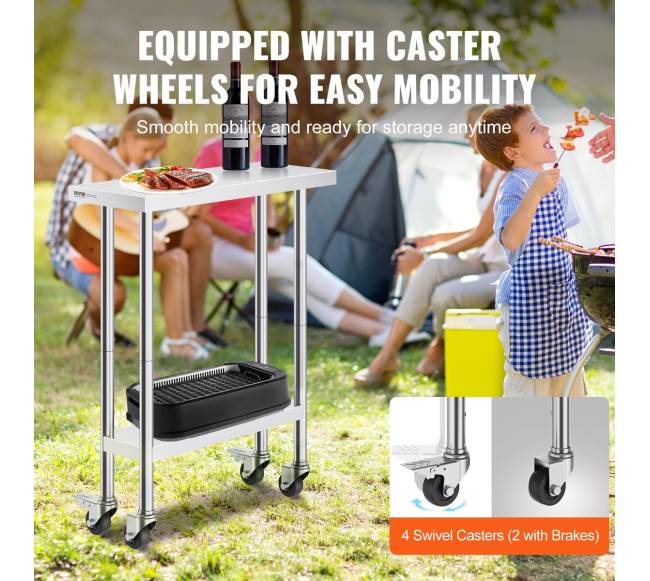 Nerūdijančio plieno darbo stalas su ratukais3