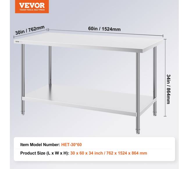 Nerūdijančio plieno darbo stalas maisto ruošimui 76x152x86 cm6