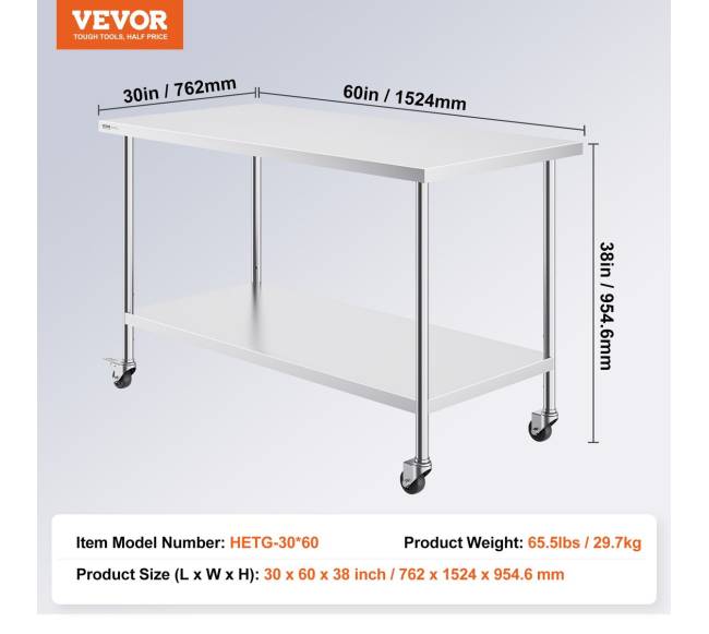 nerūdijančio plieno darbastalis 76x152 cm su ratukais6