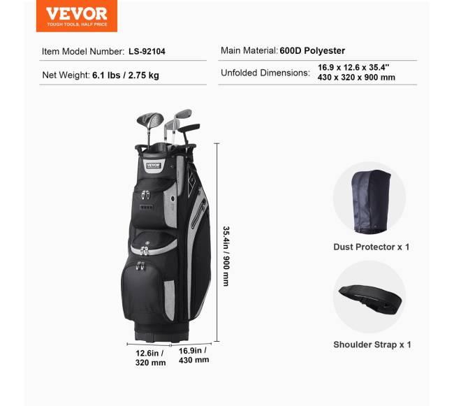 36 colių golfo vežimėlio krepšys su 14 skyrių6