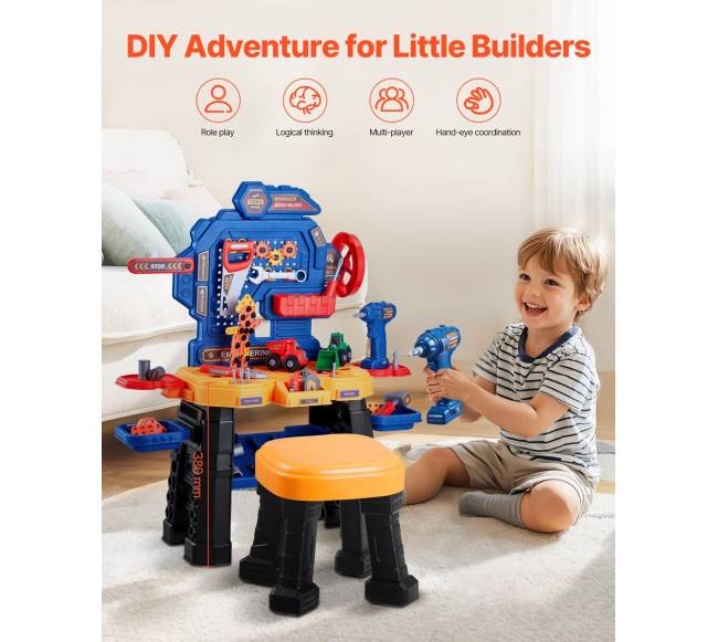 Vaikiškas darbastalis su 181 dalimi ir elektriniu grąžtu1