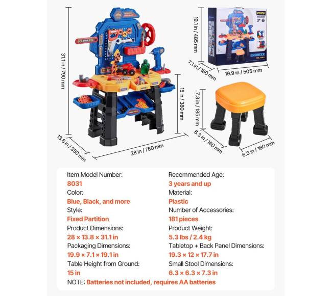 Vaikiškas darbastalis su 181 dalimi ir elektriniu grąžtu6