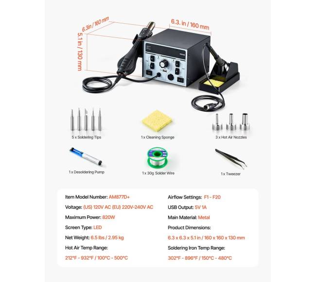 2-in-1 lituoklis su karšto oro stotimi 820 W6