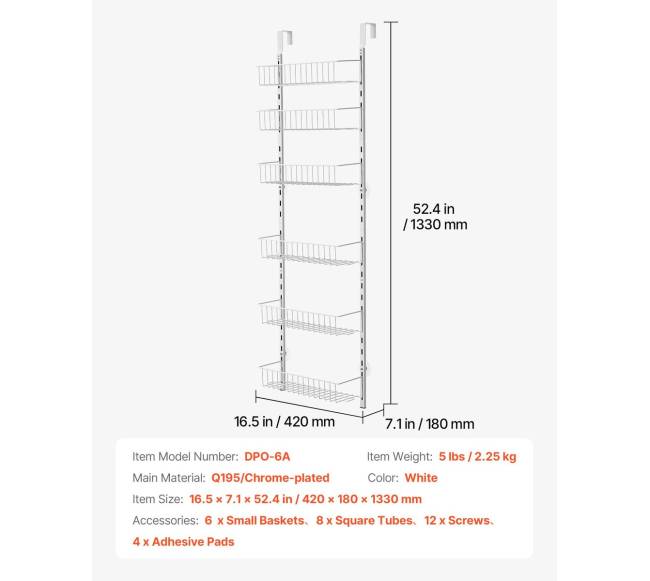 6 lygių kabanti lentyna durų sandėliavimui6