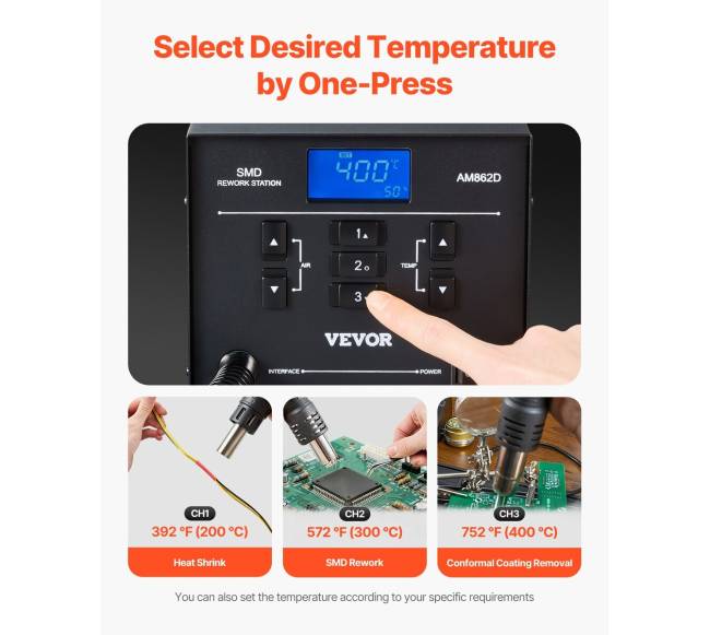 Karšto oro lituoklis 1000W su LED ekranu3