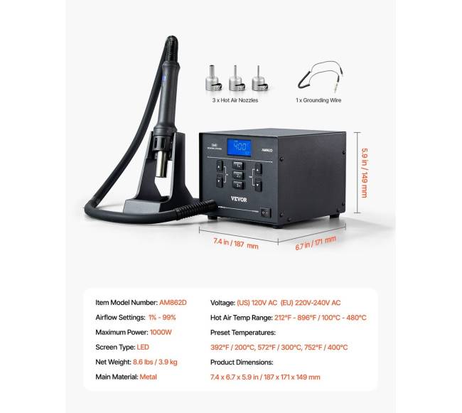 Karšto oro lituoklis 1000W su LED ekranu6