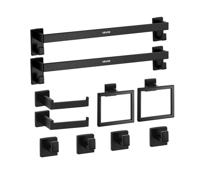 Matinė juoda vonios įrangos komplektacija, 10 dalių0