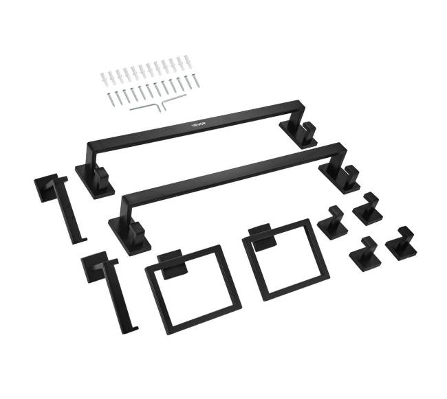 Matinė juoda vonios įrangos komplektacija, 10 dalių10