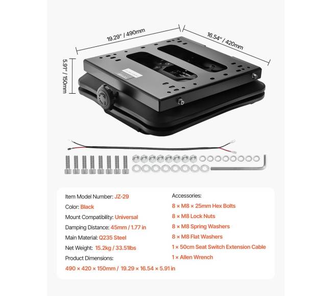 Sėdynės amortizatorius be slankiklio vejapjovėms6