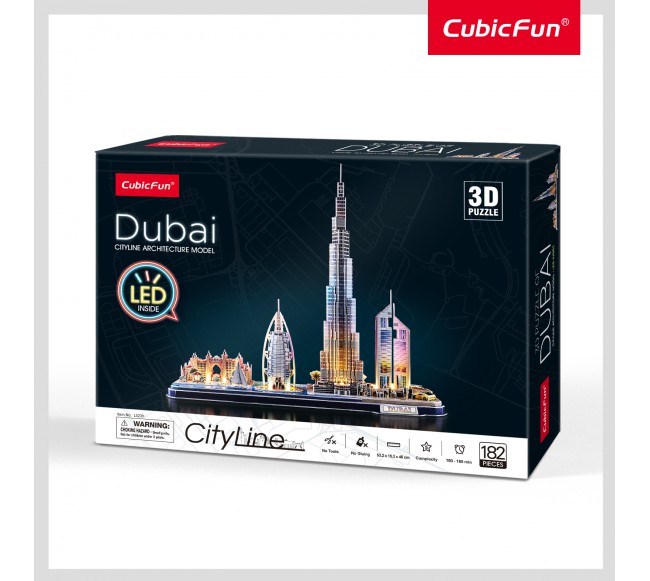CUBFUN City Line 3D dėlionė su LED (didelė)„Dubajus"0