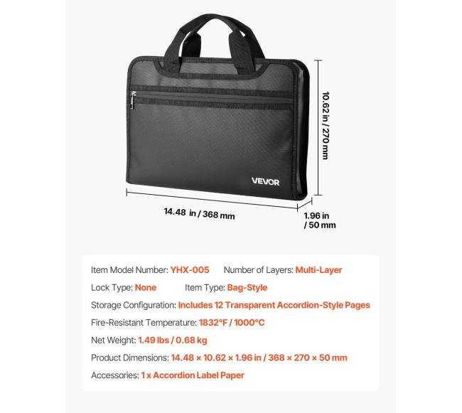 Ugniai atsparus dokumentų krepšys, 1000C6