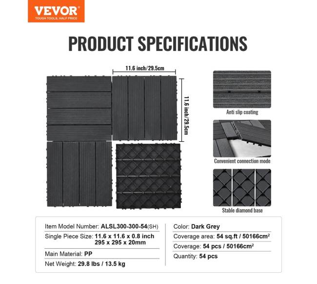 Plastikinės terasa plytelės 54 vnt. 30x30 cm6