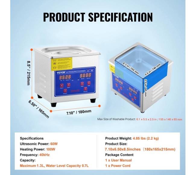 1,3 l ultragarso valymo įrenginys iš nerūdijančio plieno6