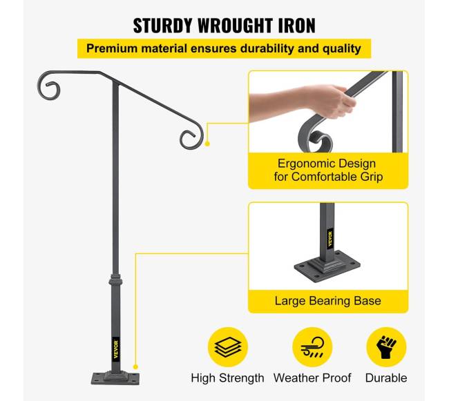 Vienišo stulpelio turėklas iš kalto geležies, pilkas3