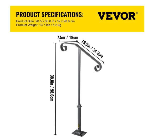 Vienišo stulpelio turėklas iš kalto geležies, pilkas6