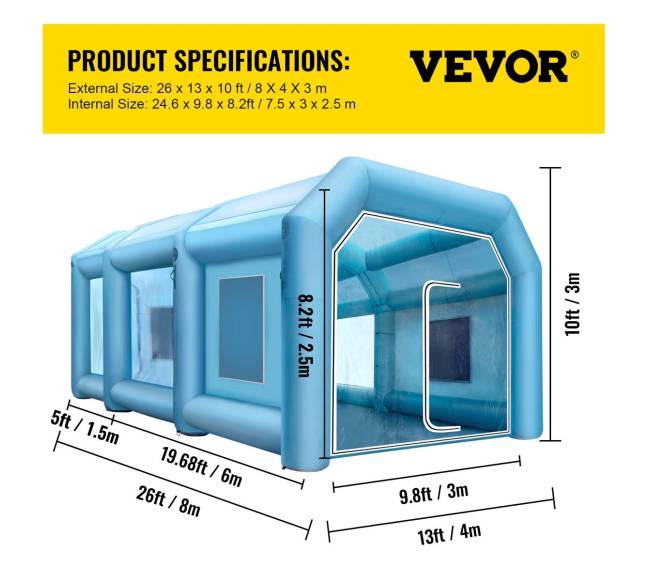 8 x 4 x 3 m pripučiama dažymo kabina6