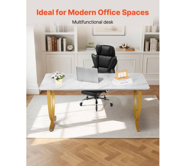 Vadovo stalas, 160x80 cm, balta ir aukso1