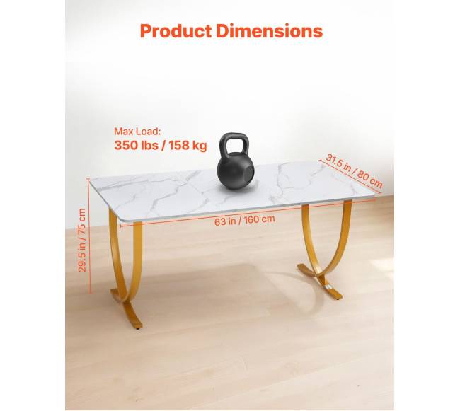 Vadovo stalas, 160x80 cm, balta ir aukso2