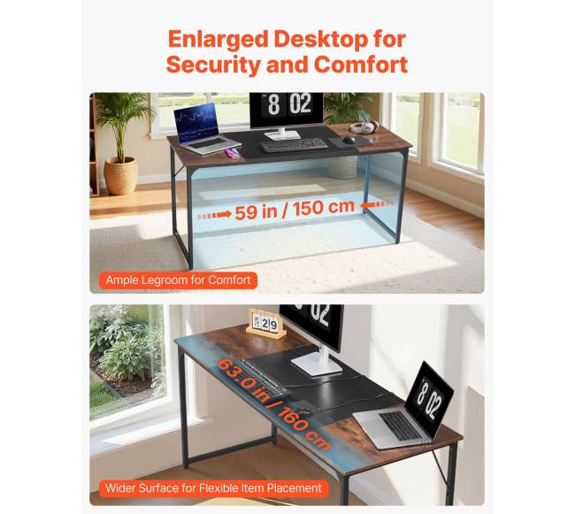 Kompiuterio stalas 160 cm, rusvas juodas3