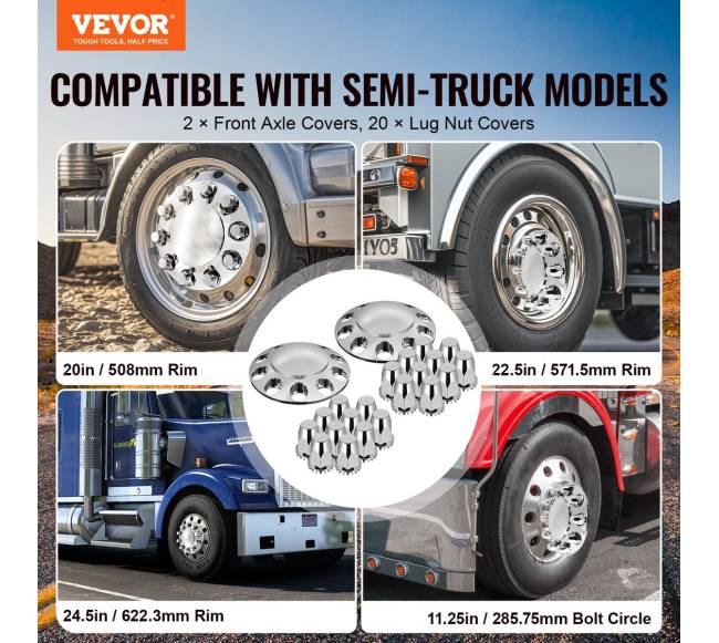 Priekinės ašies dangtelio rinkinys ABS veržlių dangčiais1